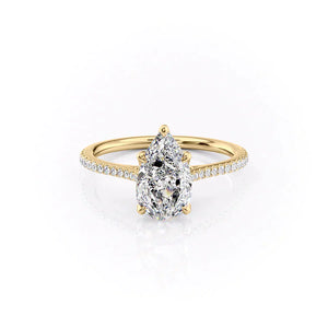 The Madison Set With A 3 Carat Pear 18K Yellow Gold Lab Diamond