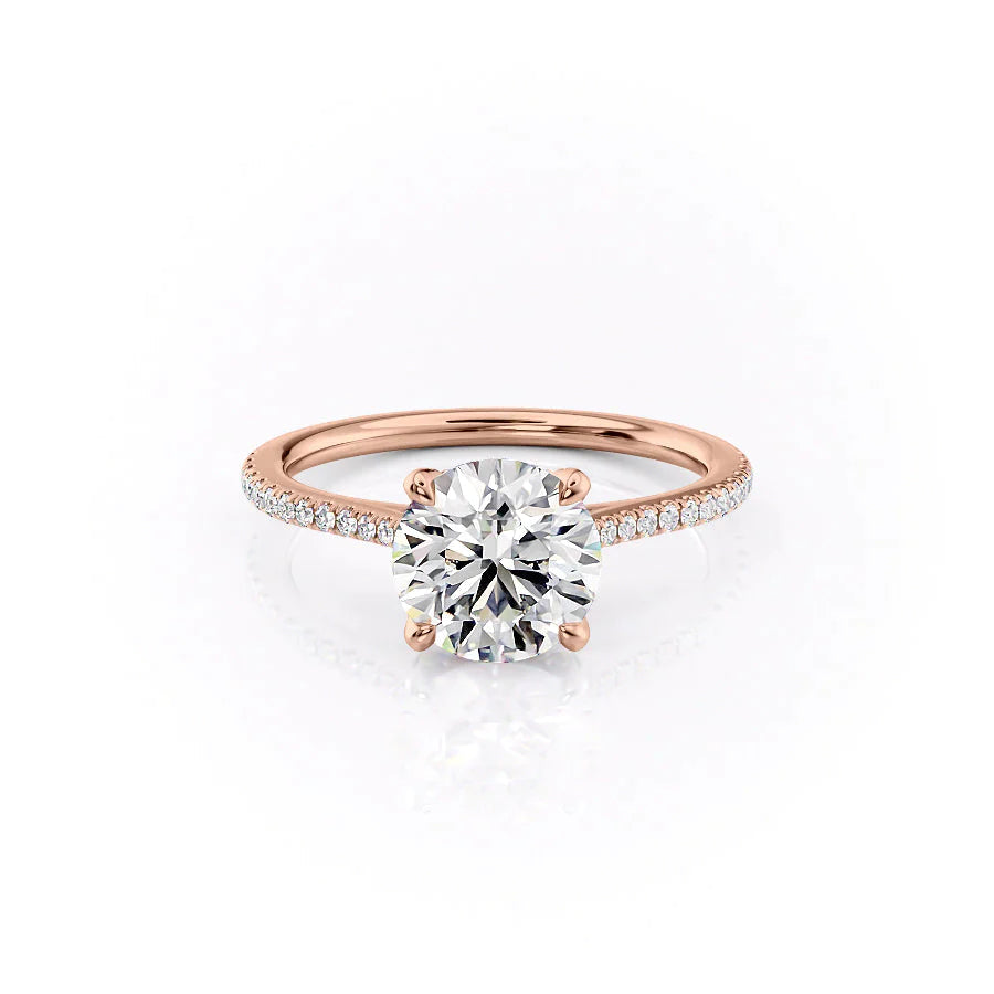 The Pave Madison Set  With A 1 Carat Round 14K Rose Gold Moissanite