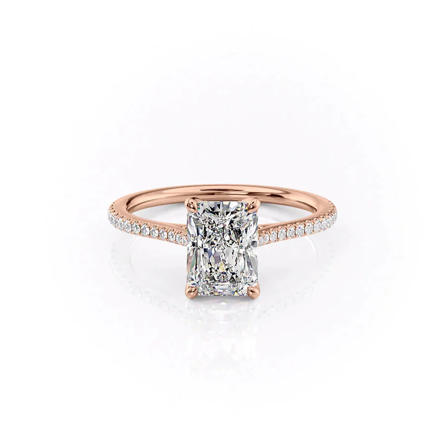 The Pave Madison Set With A 1.5 Carat Radiant 14K Rose Gold Lab Diamond