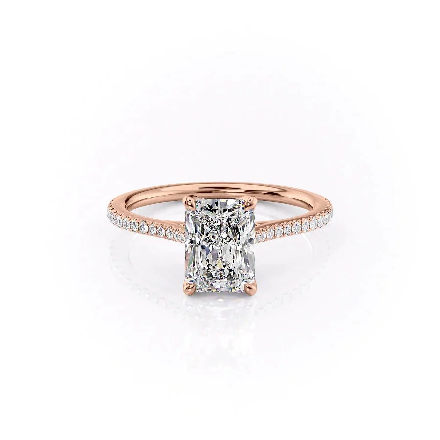 The Pave Madison Set  With A 2.5 Carat Radiant 14K Rose Gold Moissanite