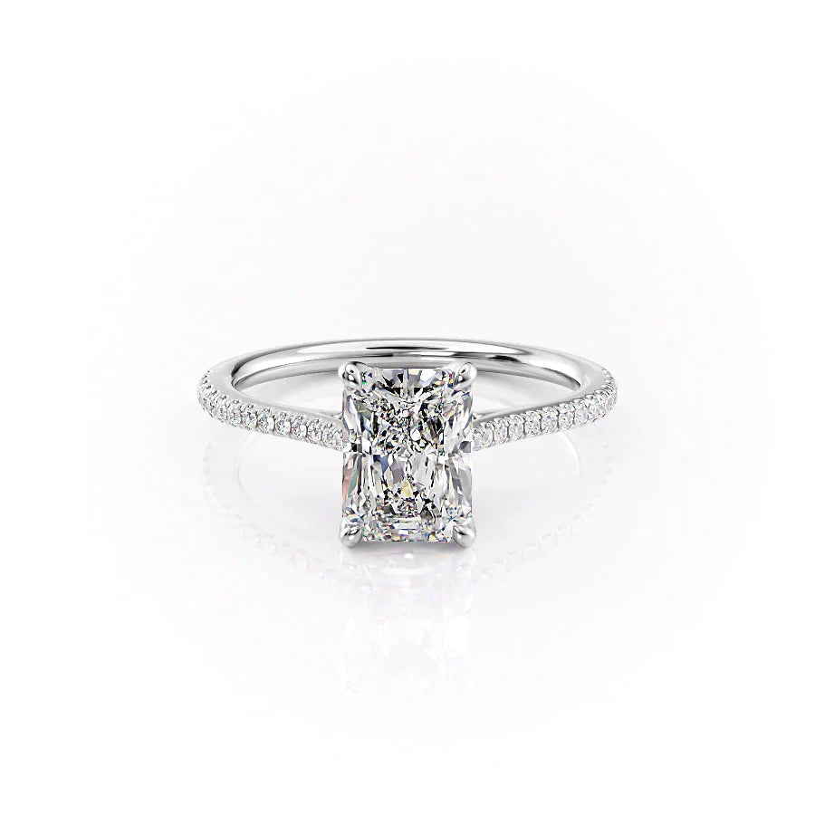 The Pave Madison Set  With A 1 Carat Radiant 14K White Gold Moissanite