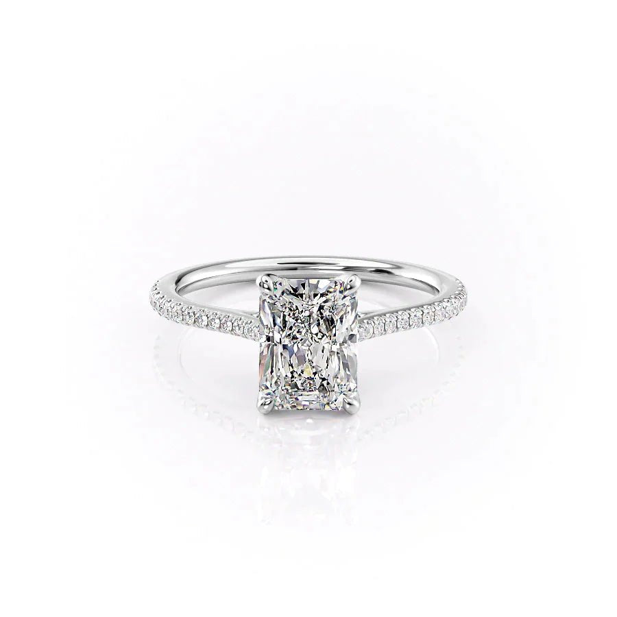 The Pave Madison Set  With A 3 Carat Radiant 14K White Gold Moissanite
