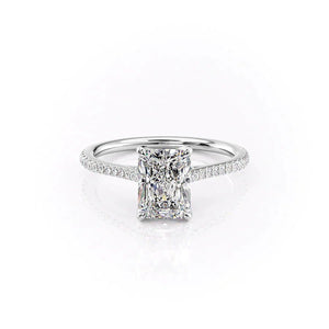 The Pave Madison Set  With A 3 Carat Radiant 14K White Gold Moissanite