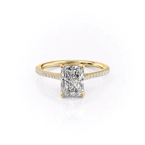 The Pave Madison Set  With A 5 Carat Radiant 14K Yellow Gold Moissanite