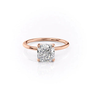 The Solitaire Petal Kamellie Set   With A 2 Carat Cushion 14K Rose Gold Moissanite