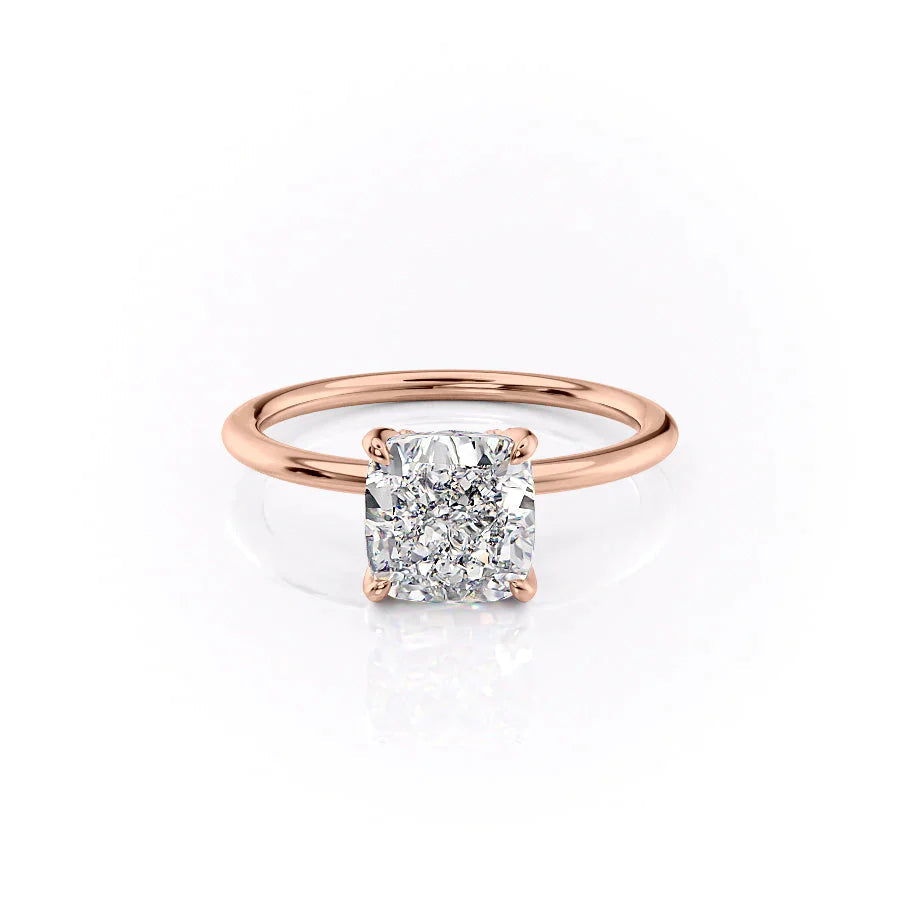 The Solitaire Petal Kamellie Set   With A 3.5 Carat Cushion 14K Rose Gold Moissanite