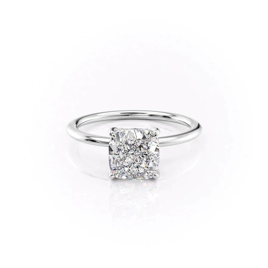 The Solitaire Petal Kamellie Set   With A 2.5 Carat Cushion 14K White Gold Moissanite