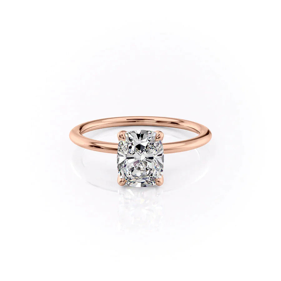 The Solitaire Petal Kamellie Set   With A 2 Carat E. Cushion 14K Rose Gold Moissanite