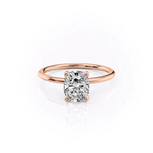 The Solitaire Petal Kamellie Set   With A 4.5 Carat E. Cushion 14K Rose Gold Moissanite