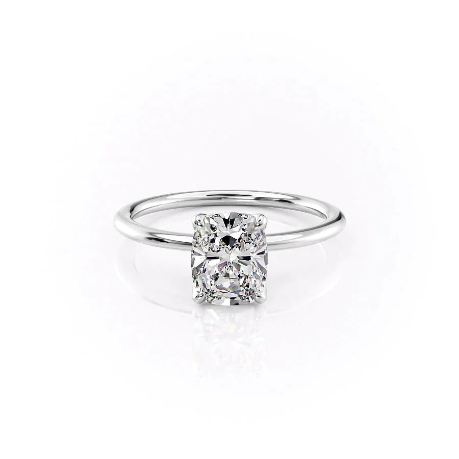 The Solitaire Petal Kamellie Set   With A 1 Carat E. Cushion 18K White Gold Moissanite