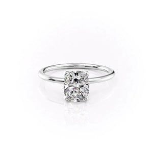 The Solitaire Petal Kamellie Set   With A 2 Carat E. Cushion 18K White Gold Moissanite