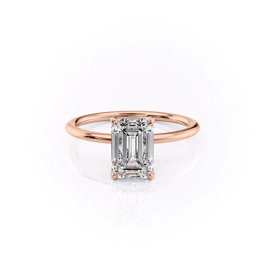 The Solitaire Petal Kamellie Set   With A 1.5 Carat Emerald 14K Rose Gold Moissanite