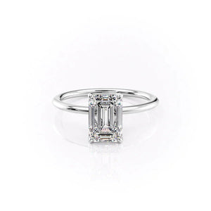 The Solitaire Petal Kamellie Set   With A 1 Carat Emerald 14K White Gold Moissanite
