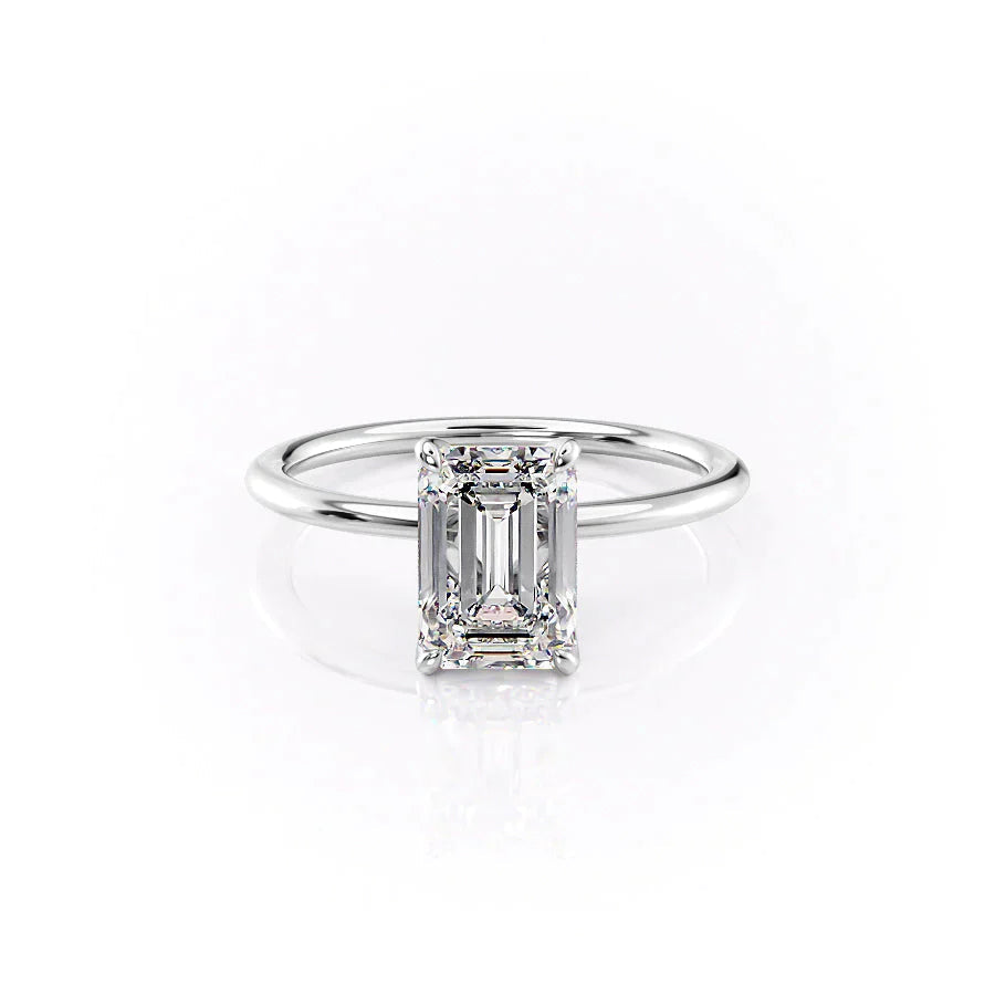 The Solitaire Petal Kamellie Set   With A 3 Carat Emerald 18K White Gold Moissanite