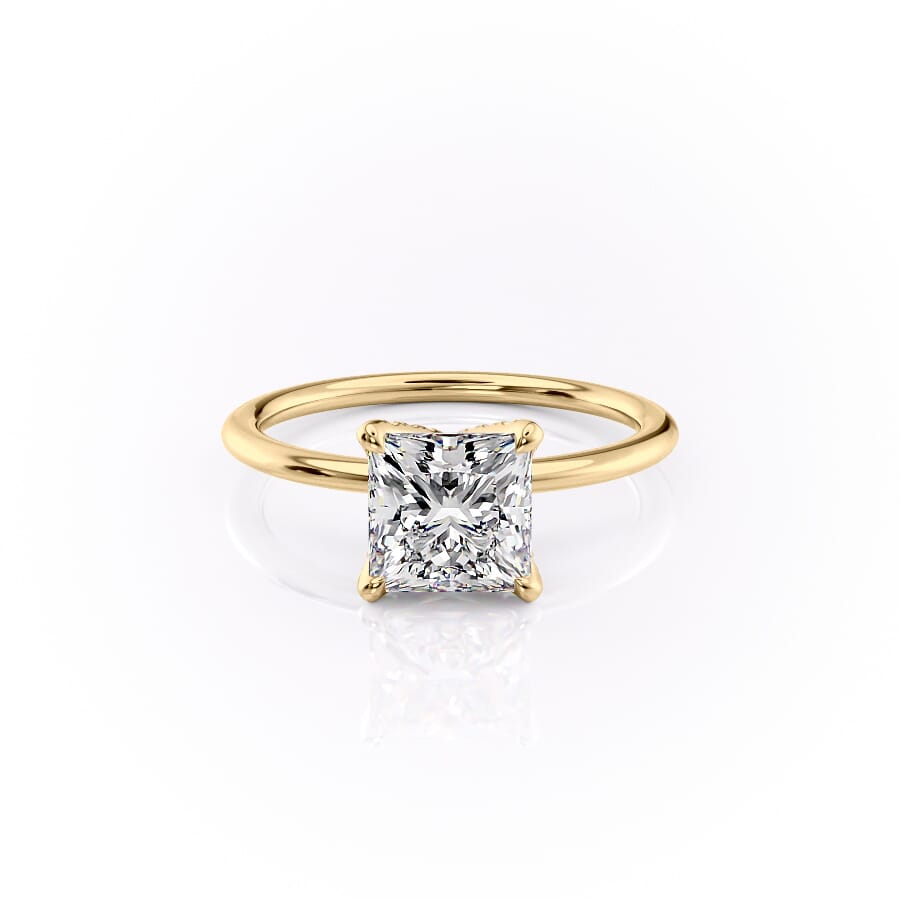 The Pave Petal Kamellie Set With A 1.5 Carat Princess 18K Yellow Gold Lab Diamond