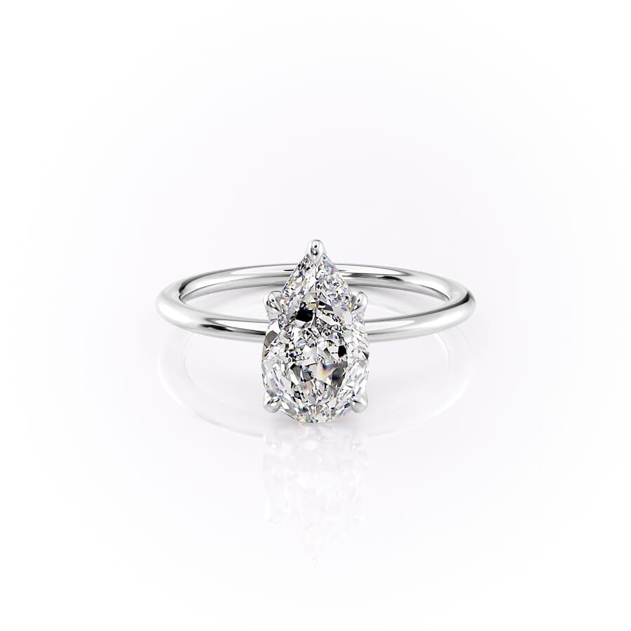 The Solitaire Petal Kamellie Set   With A 1.5 Carat Pear 14K White Gold Moissanite
