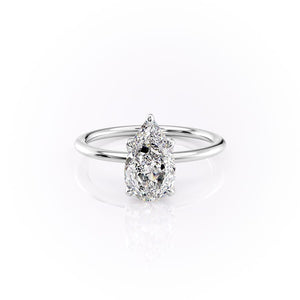 The Solitaire Petal Kamellie Set   With A 1.5 Carat Pear 14K White Gold Moissanite
