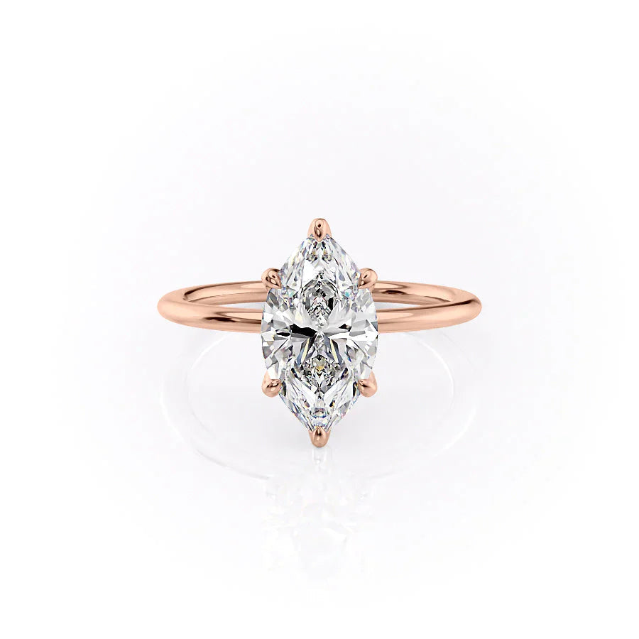 The Solitaire Petal Kamellie Set   With A 1 Carat Marquise 14K Rose Gold Moissanite