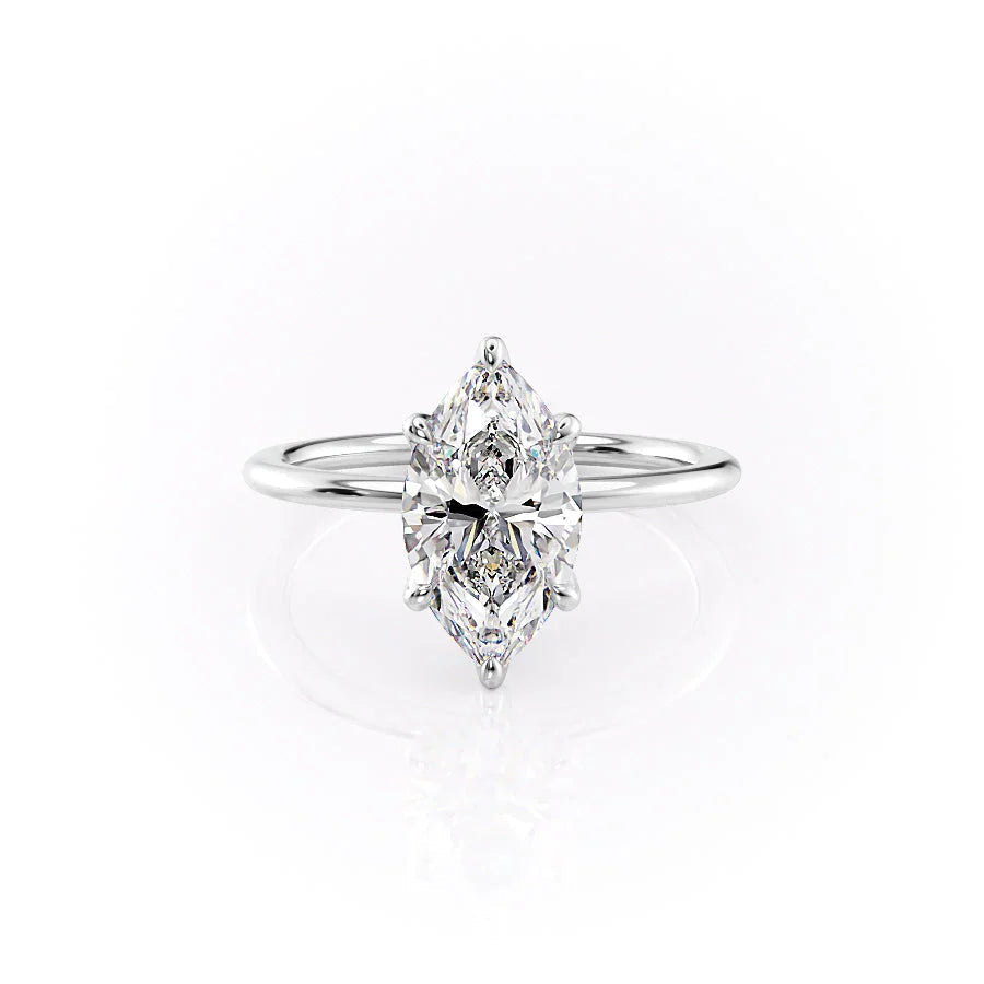 The Solitaire Petal Kamellie Set   With A 2.5 Carat Marquise 18K White Gold Moissanite