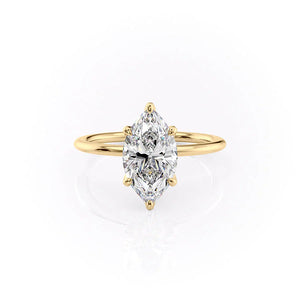 The Solitaire Petal Kamellie Set   With A 4 Carat Marquise 18K Yellow Gold Moissanite