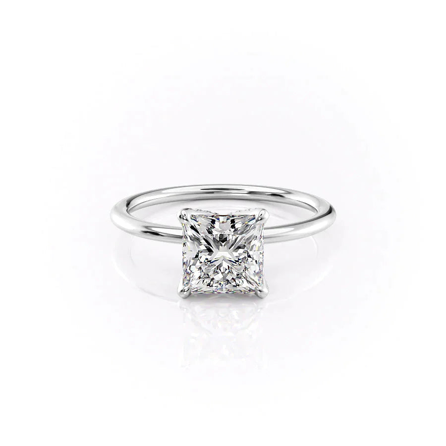 The Solitaire Petal Kamellie Set   With A 1.5 Carat Princess 14K White Gold Moissanite