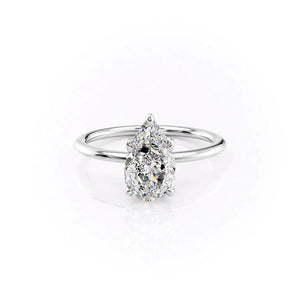 The Solitaire Petal Kamellie Set   With A 3 Carat Pear 14K White Gold Moissanite
