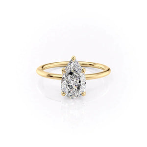 The Solitaire Petal Kamellie Set   With A 5 Carat Pear 14K Yellow Gold Moissanite