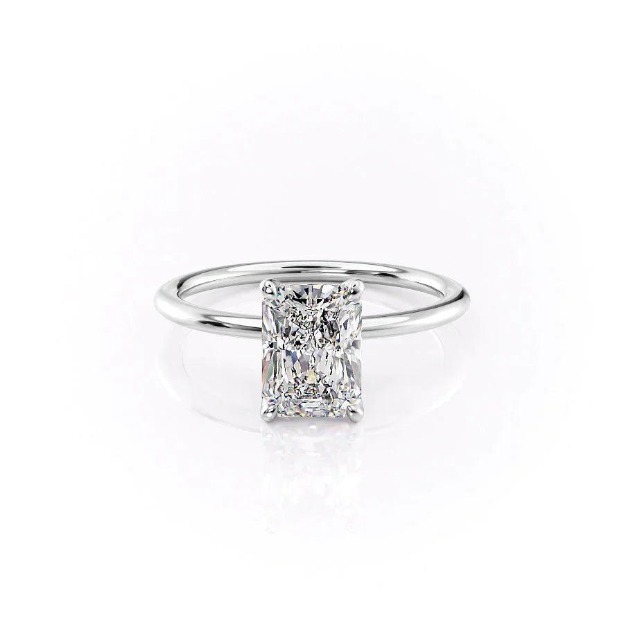 The Solitaire Petal Kamellie Set   With A 1.5 Carat Radiant 14K White Gold Moissanite