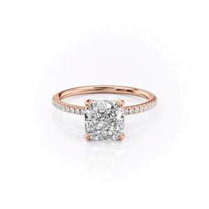 The Pave Petal Kamellie Set  With A 1 Carat Cushion 14K Rose Gold Moissanite