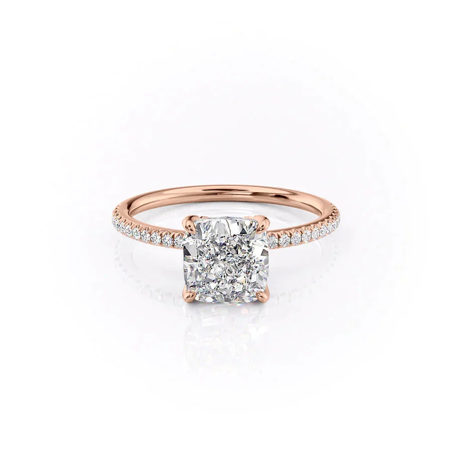 The Petal Kamellie Set With A 2.5 Carat Cushion 14K Rose Gold Lab Diamond