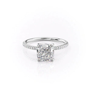 The Petal Kamellie Set With A 1.5 Carat Cushion 14K White Gold Lab Diamond