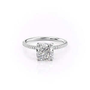 The Pave Petal Kamellie Set With A 1 Carat Cushion 14K White Gold Lab Diamond