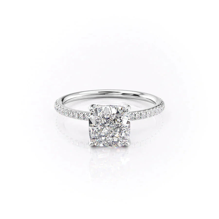 The Petal Kamellie Set With A 3 Carat Cushion 14K White Gold Lab Diamond