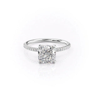 The Pave Petal Kamellie Set  With A 1.5 Carat Cushion 18K White Gold Moissanite