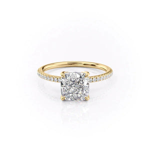 The Pave Petal Kamellie Set  With A 1 Carat Cushion 18K Yellow Gold Moissanite