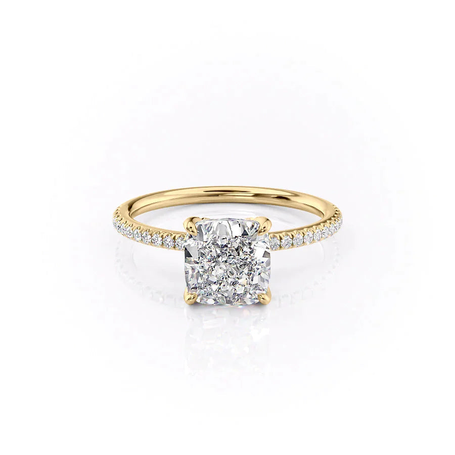 The Pave Petal Kamellie Set With A 1 Carat Cushion 18K Yellow Gold Lab Diamond