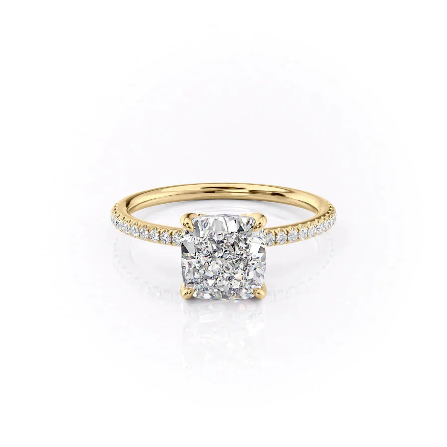 The Petal Kamellie Set With A 1 Carat Cushion 14K Yellow Gold Lab Diamond