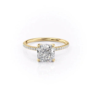 The Pave Petal Kamellie Set  With A 3 Carat Cushion 14K Yellow Gold Moissanite