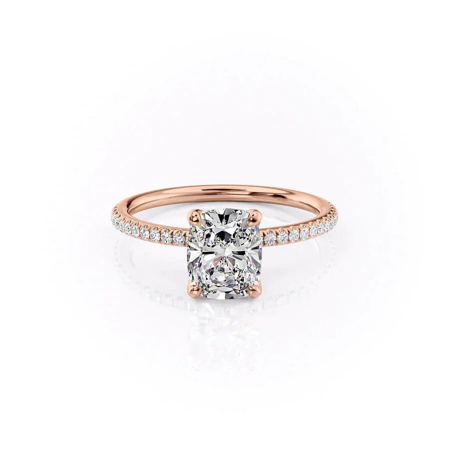 The Pave Petal Kamellie Set With A 1 Carat E. Cushion 14K Rose Gold Lab Diamond
