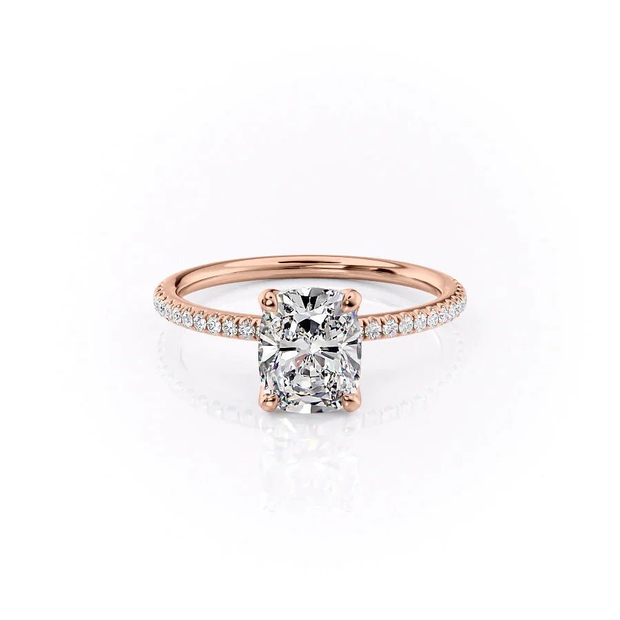 The Pave Petal Kamellie Set  With A 2.5 Carat E. Cushion 14K Rose Gold Moissanite