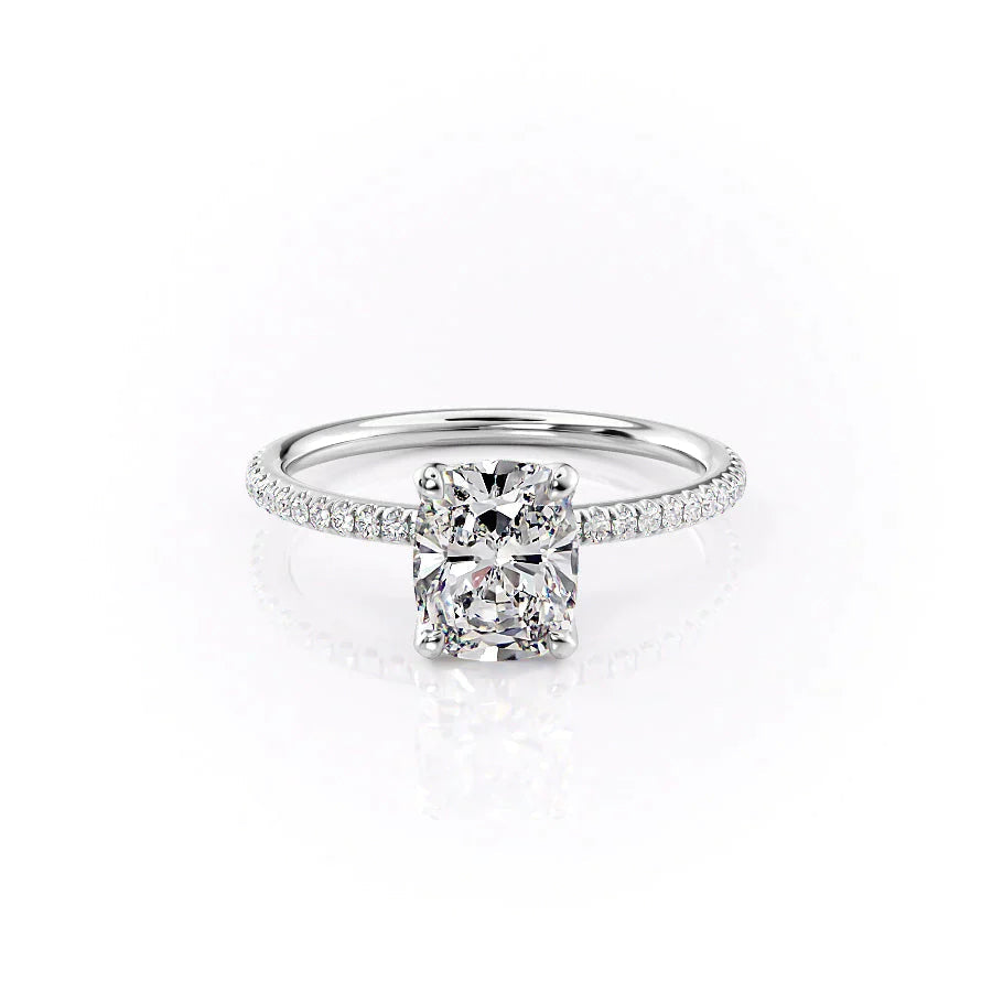 The Pave Petal Kamellie Set With A 2 Carat E. Cushion 14K White Gold Lab Diamond