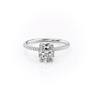The Pave Petal Kamellie Set With A 1 Carat E. Cushion 14K White Gold Lab Diamond