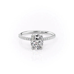 The Pave Petal Kamellie Set  With A 2.5 Carat E. Cushion 14K White Gold Moissanite
