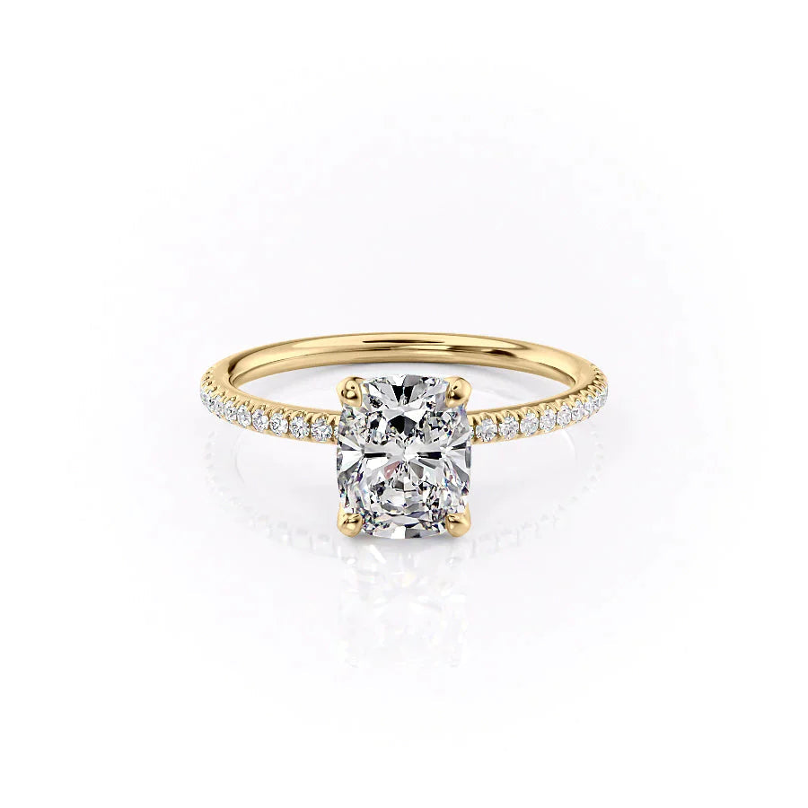 The Pave Petal Kamellie Set With A 1 Carat E. Cushion 14K Yellow Gold Lab Diamond