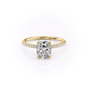 The Pave Petal Kamellie Set With A 1 Carat E. Cushion 18K Yellow Gold Lab Diamond