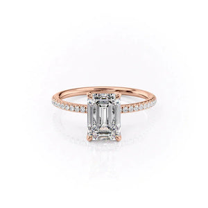 The Pave Petal Kamellie Set  With A 1 Carat Emerald 18K Rose Gold Moissanite