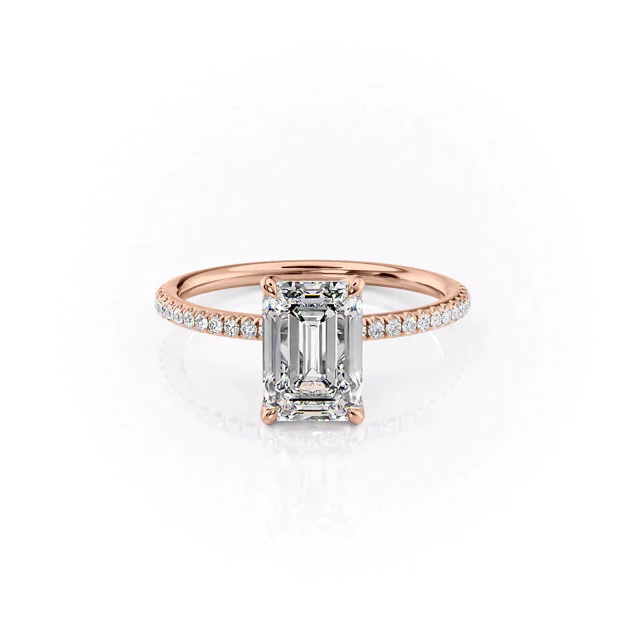 The Pave Petal Kamellie Set With A 1 Carat Emerald 14K Rose Gold Lab Diamond