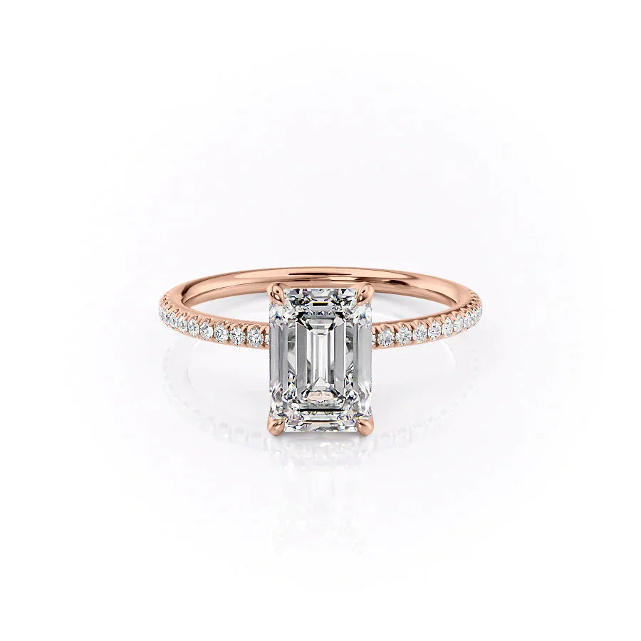 The Petal Kamellie Set With A 1 Carat Emerald 14K Rose Gold Lab Diamond