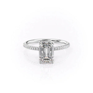 The Pave Petal Kamellie Set  With A 3 Carat Emerald 14K White Gold Moissanite