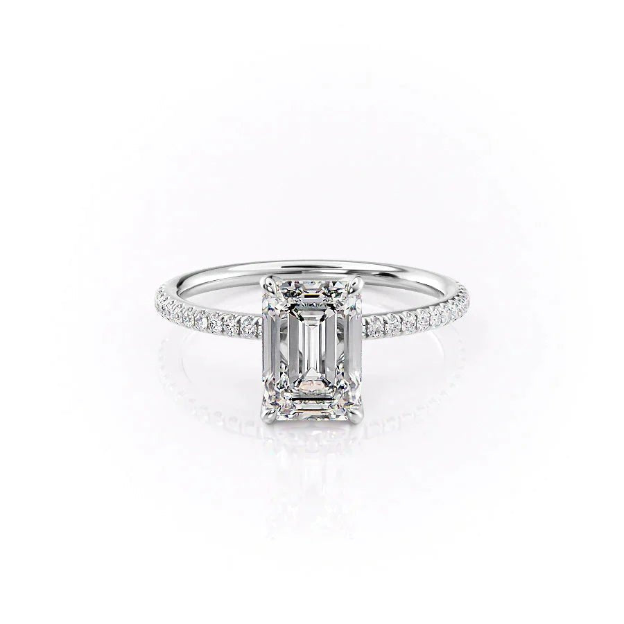 The Pave Petal Kamellie Set  With A 2.5 Carat Emerald 18K White Gold Moissanite